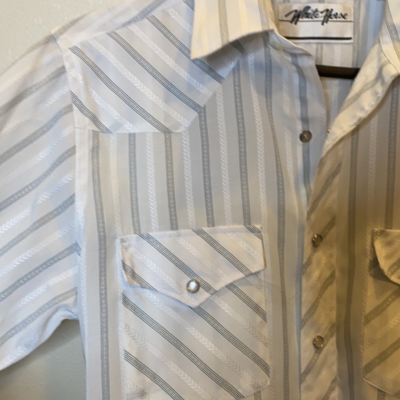White Horse Button Down Stripe Long Sleeves Small White Gray - Picture 3 of 6